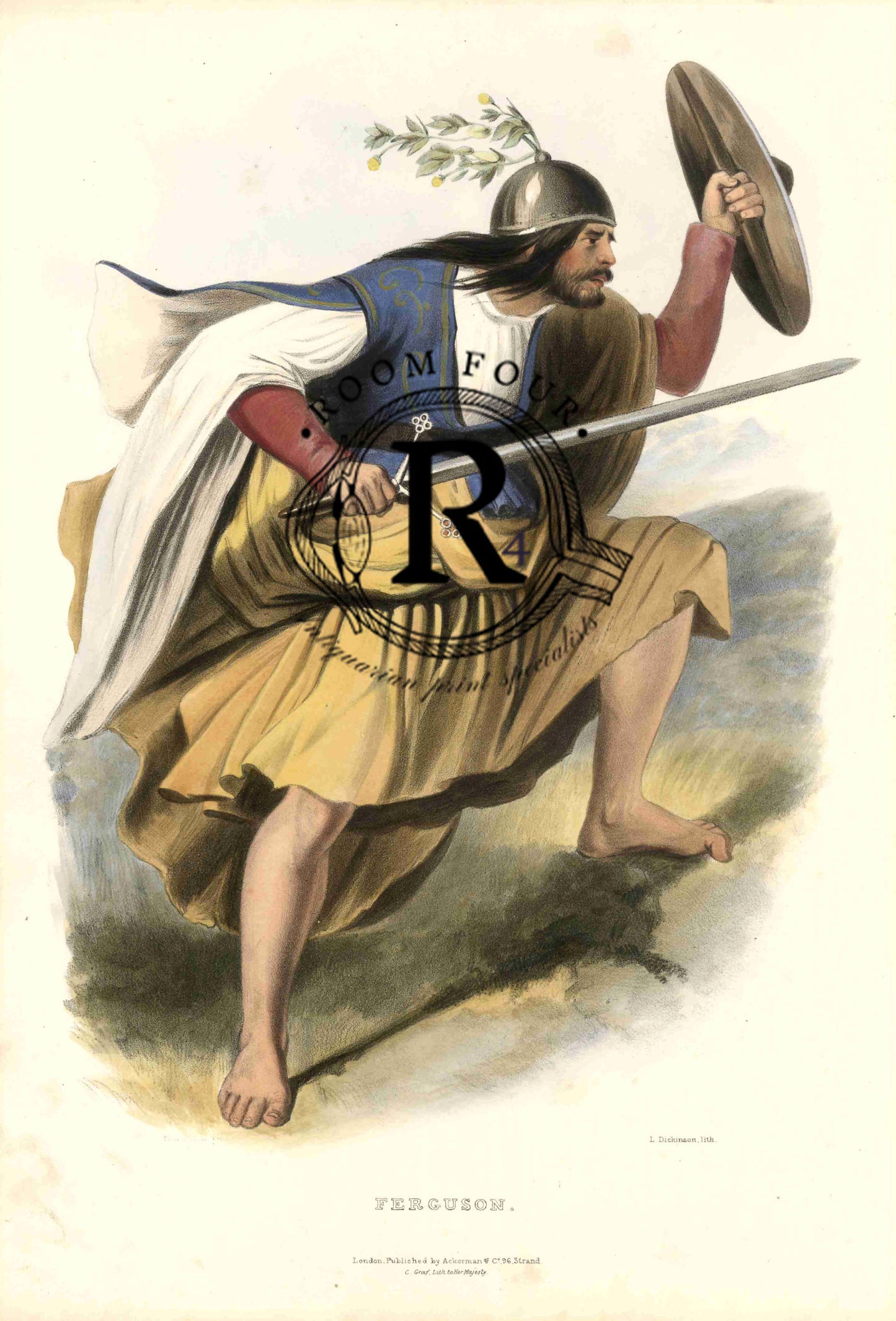 Ferguson - The Clans of the Scottish Highlands was originally published in two volumes between 1845 and 1847 by Ackermann & Co., London. These volumes featured artwork by R. R. McIan, with text by James Logan.