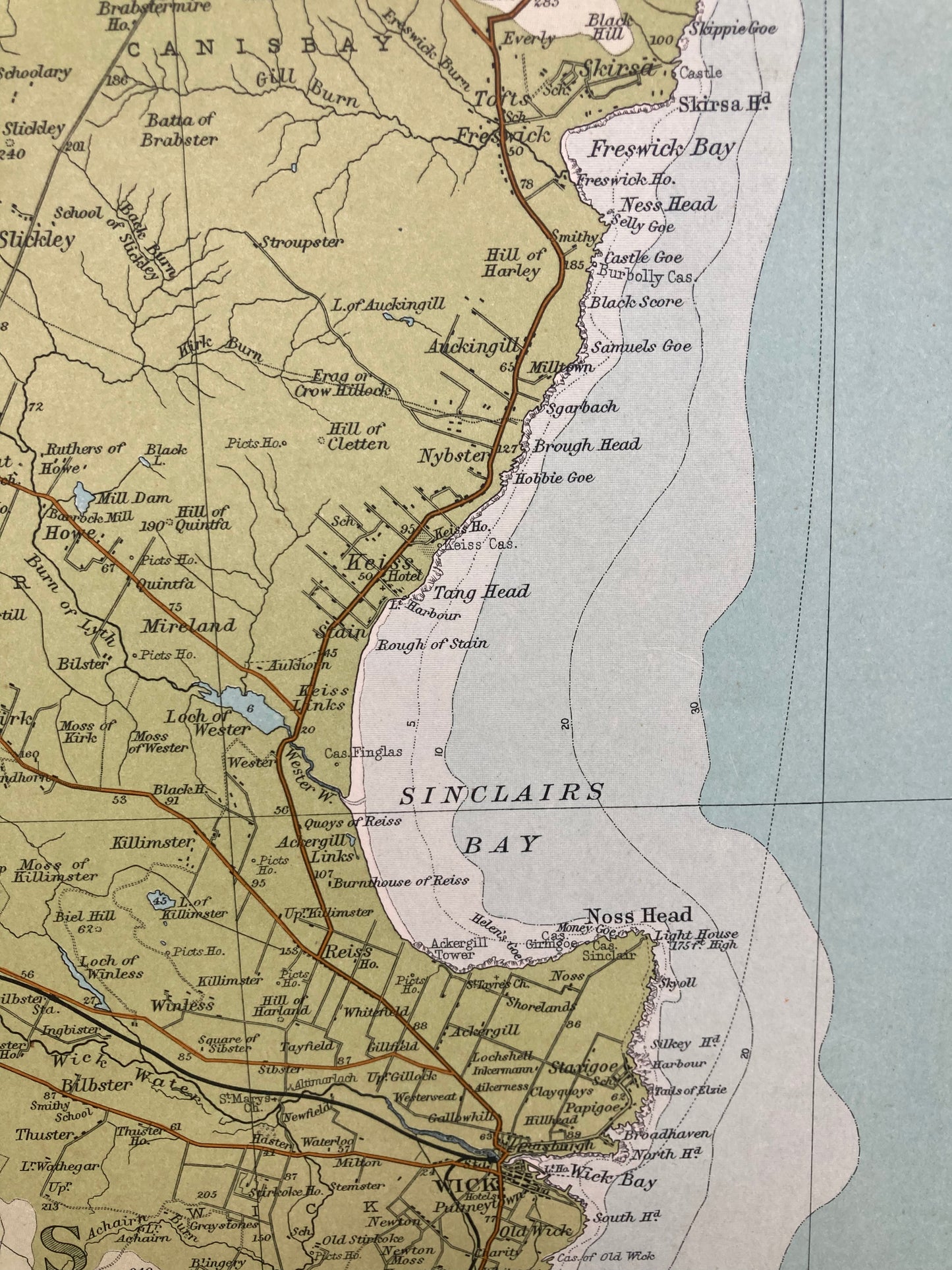 Thurso / Wick , Scotland Map, circa 1912