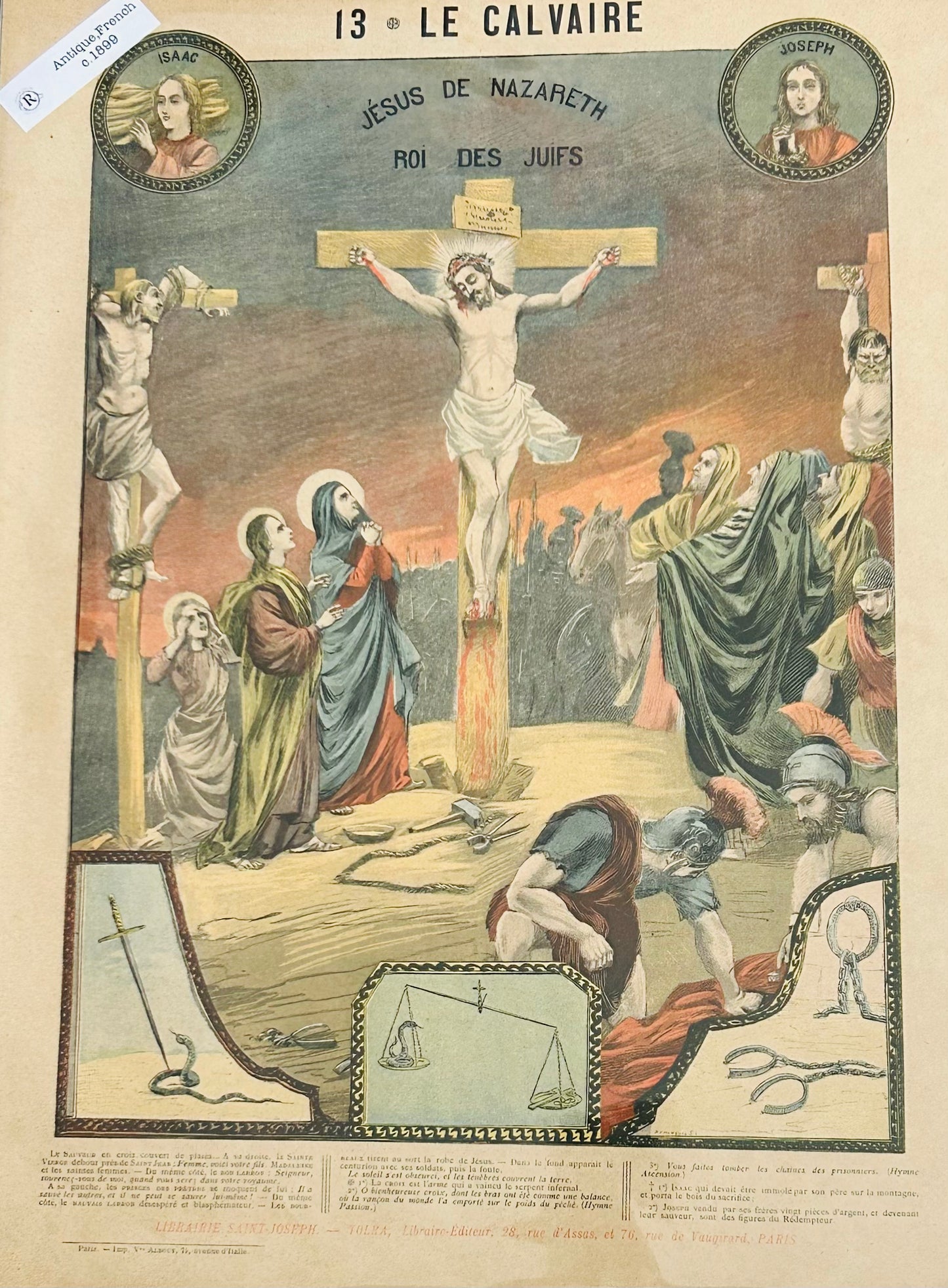 French Religious Print – "Le Calvaire" Antique Illustration No 13/Catechism