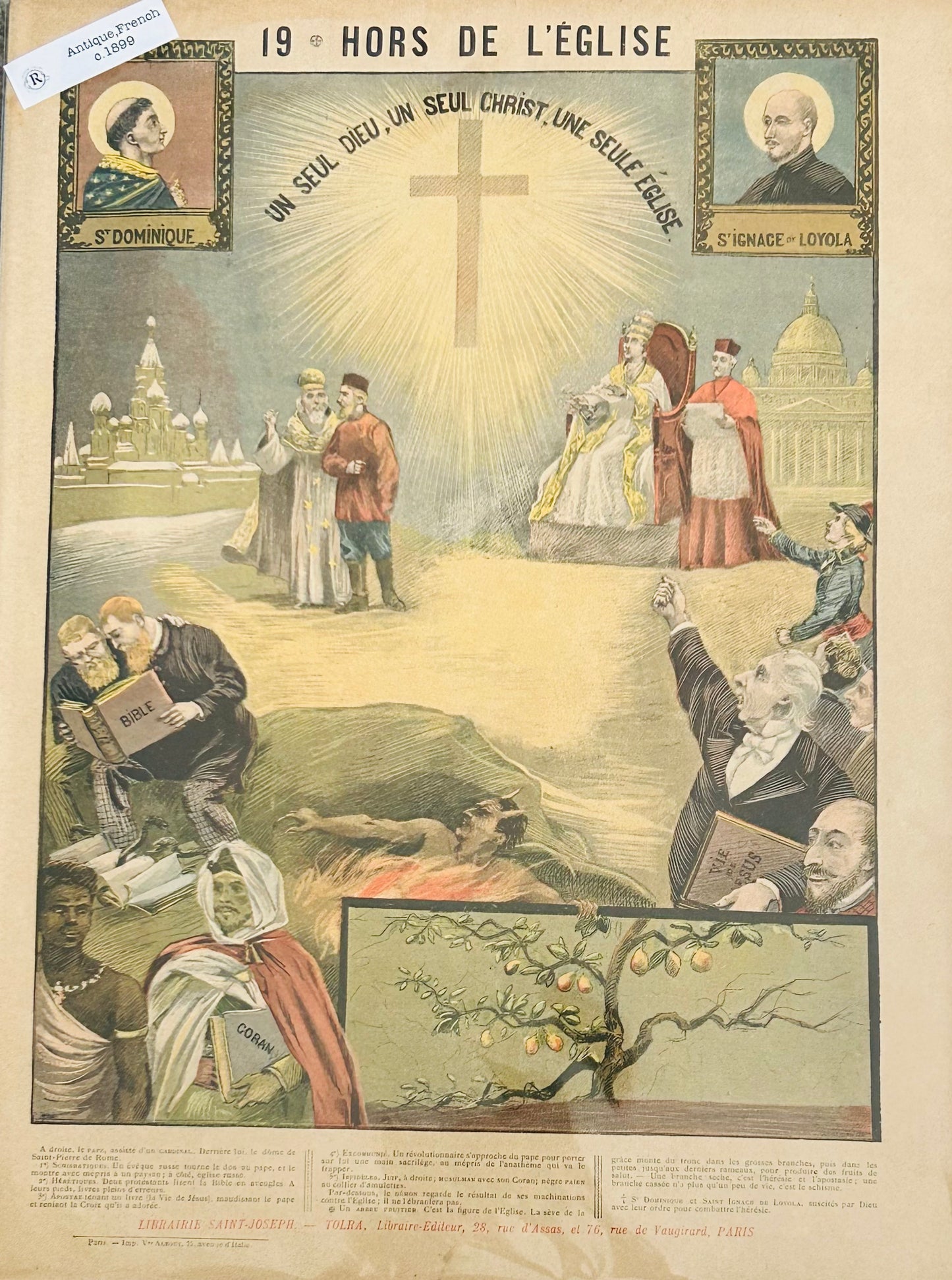 French Religious Print – "Hors De L'Eglise" Antique Illustration No 19/Catechism