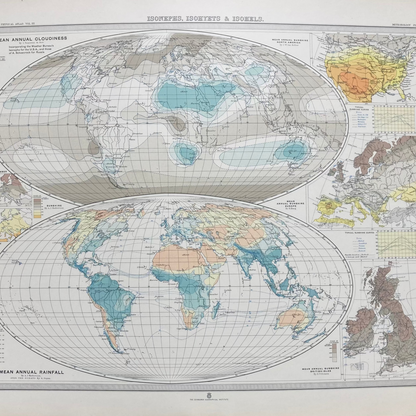 Antique Meteorological Map of Clouds & Rainfall – Vintage Weather Chart, 19th Century