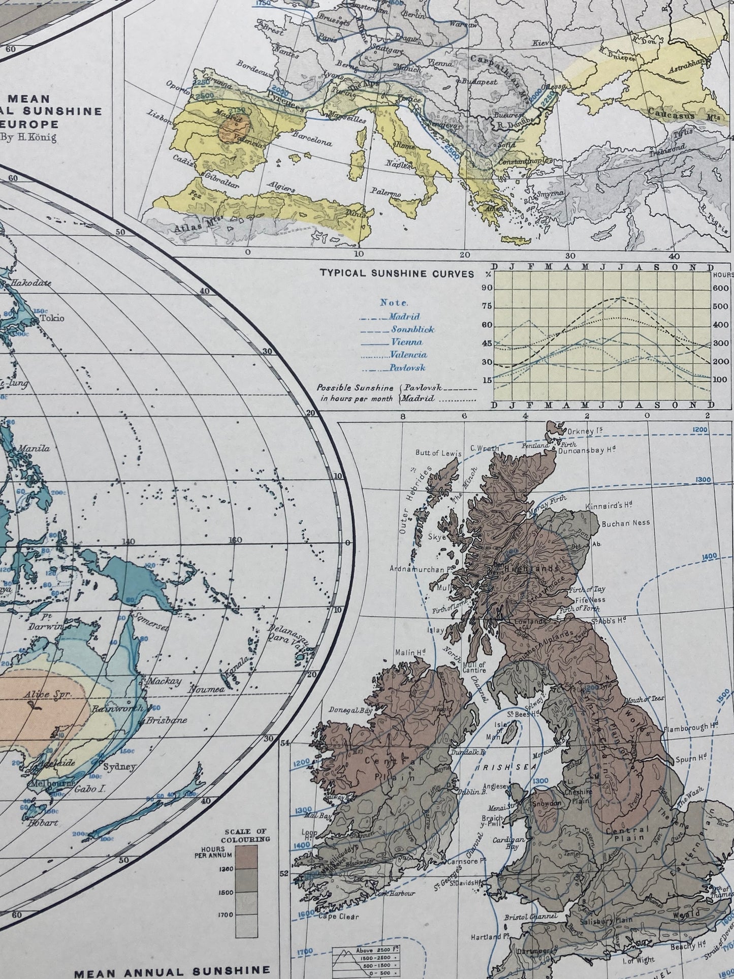 Antique Meteorological Map of Clouds & Rainfall – Vintage Weather Chart, 19th Century