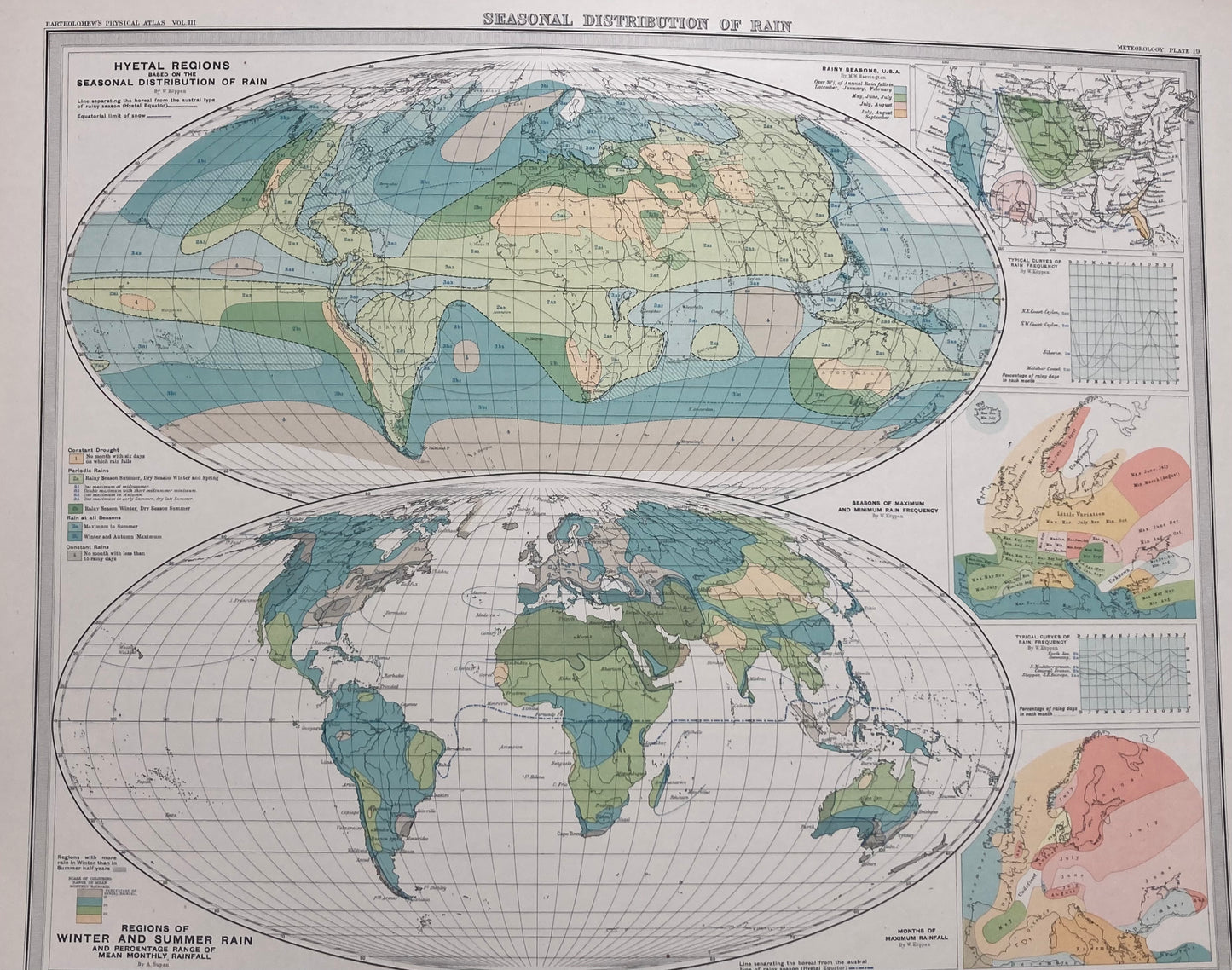 Antique Meteorological Map of World Rain Patterns – Vintage Weather Chart, 19th Century