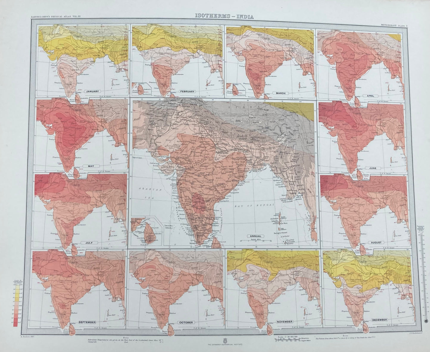 Antique Meteorological Map of India – Vintage Weather Chart, 19th Century