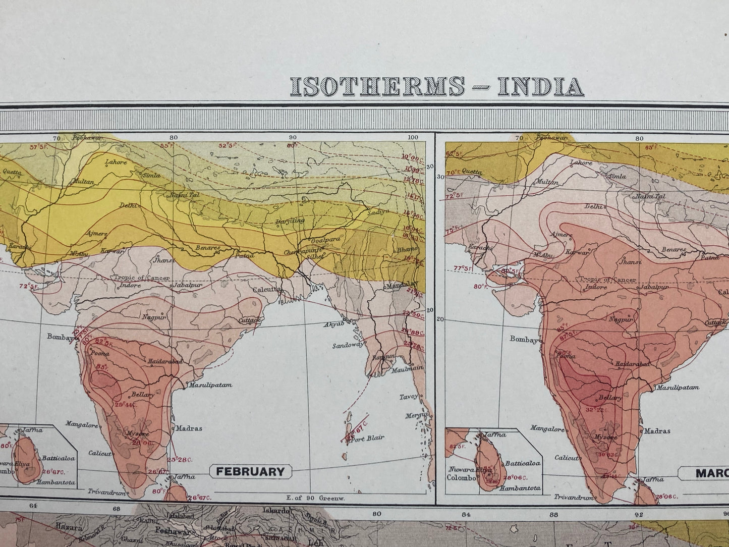 Antique Meteorological Map of India – Vintage Weather Chart, 19th Century