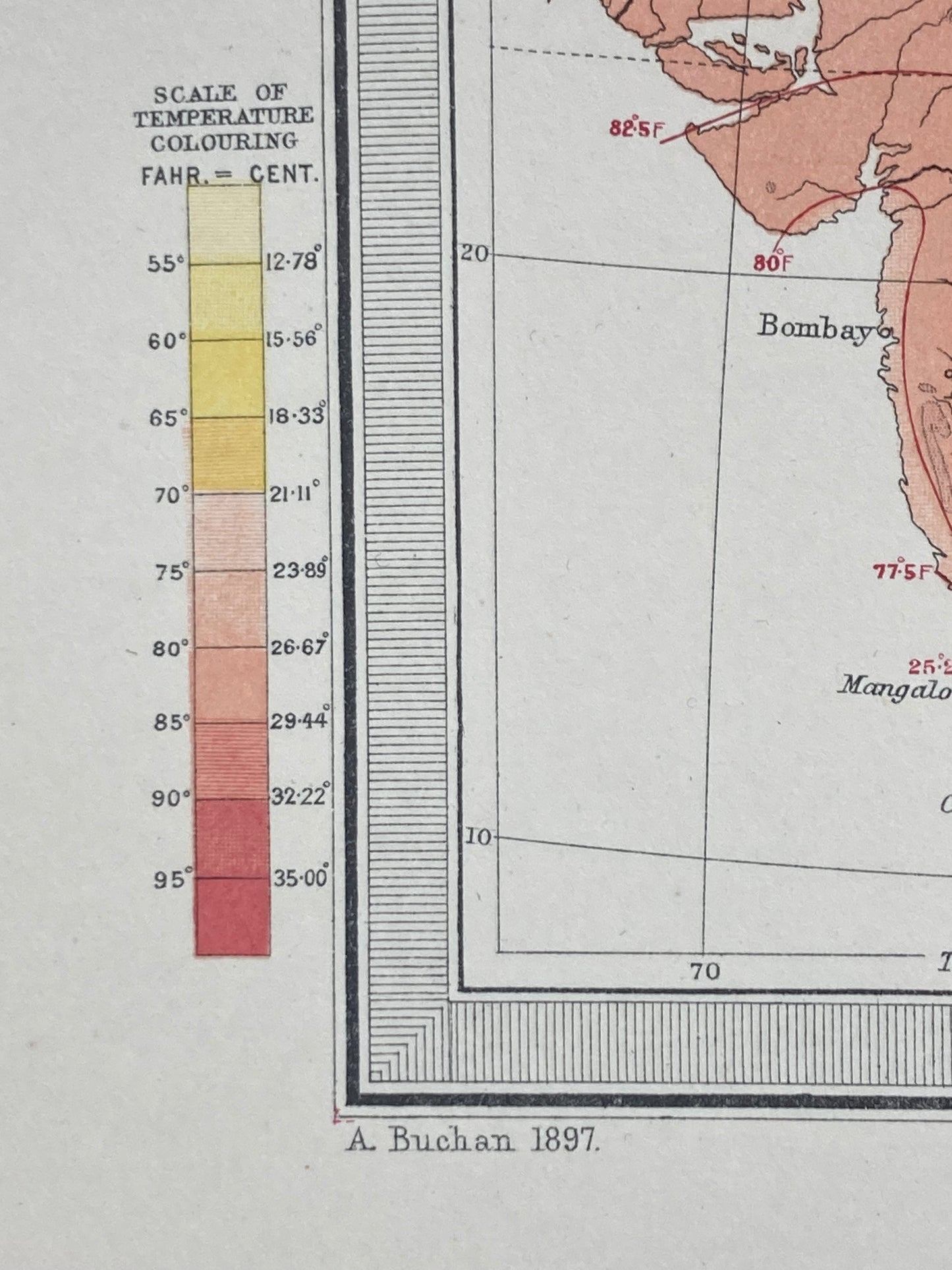 Antique Meteorological Map of India – Vintage Weather Chart, 19th Century