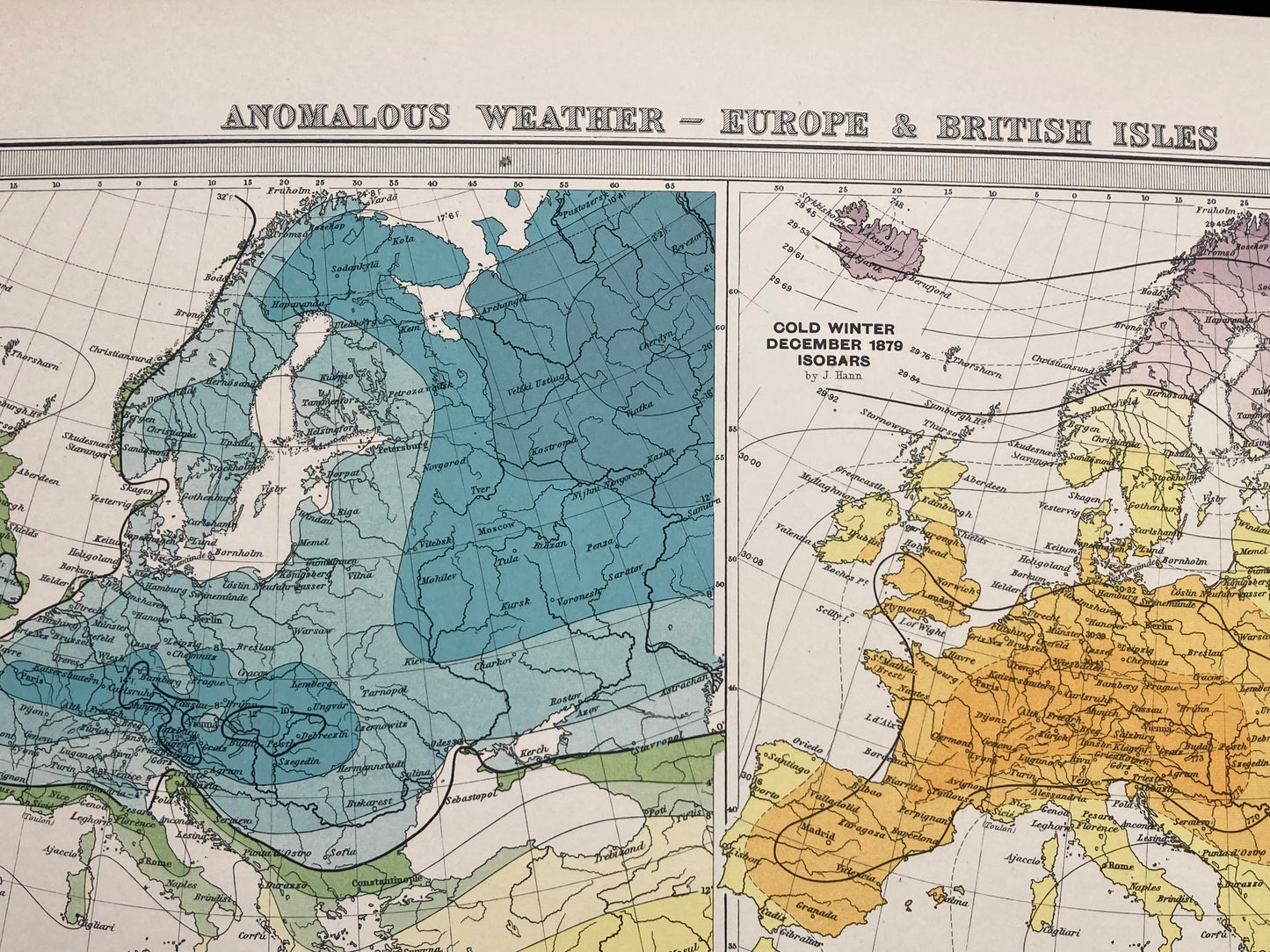 Antique Meteorological Map - ANOMALOUS WEATHER – Vintage Weather Chart, 19th Century