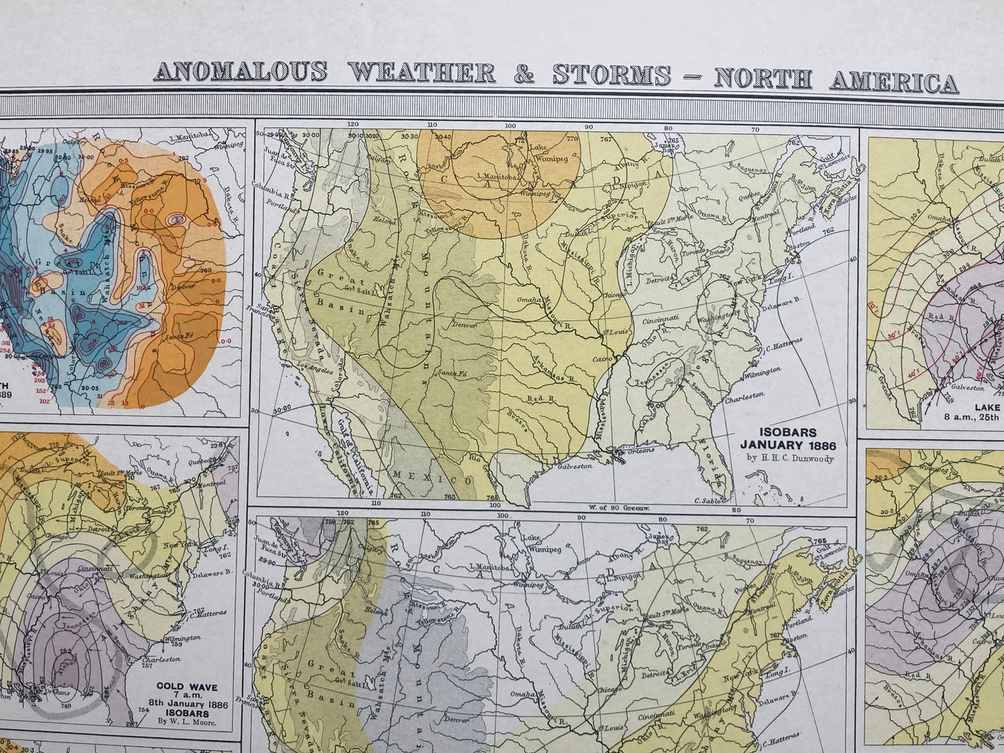 Antique Meteorological Map - ANOMALOUS WEATHER & STORMS – Vintage Weather Chart,19th Century