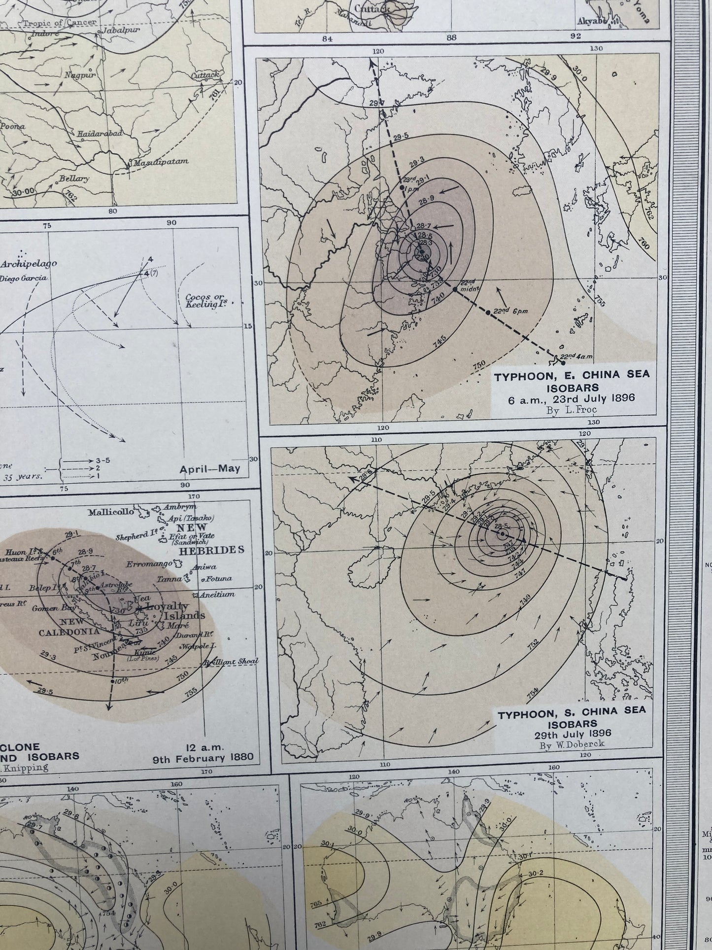 Antique Meteorological Map - STORM & WINDS– Vintage Weather Chart, 19th Century