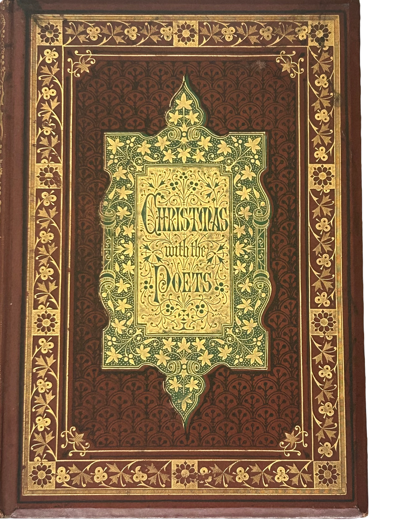 A beautifully preserved hardback edition of Christmas with the Poets, 6th edition, MDCCCLXXII (1872), printed by Vincent Brooks, royal lithographers to Queen Victoria. Published by Ward, Lock & Taylor, this elegant volume features gilt-ruled borders, tinted illustrations by Brisket Foster, and high-end printing, showcasing the artistry of Victorian bookmaking.