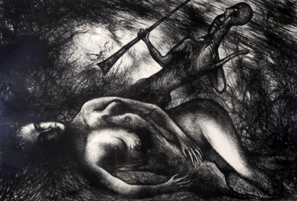 Black & White Lithographic Print Original Signed Joseph Urie Art - Room Four