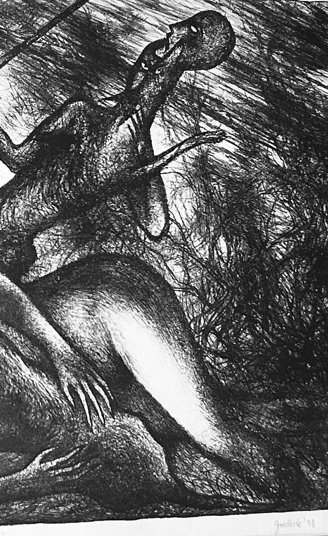 Black & White Lithographic Print Original Signed Joseph Urie Art - Room Four