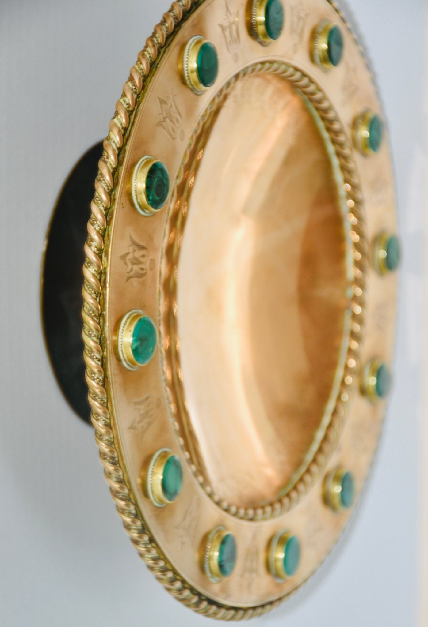 Green Malachite Brass Ceremonial Tazza On Pedestal Base Gothic Revival Ceremonial - Room Four
