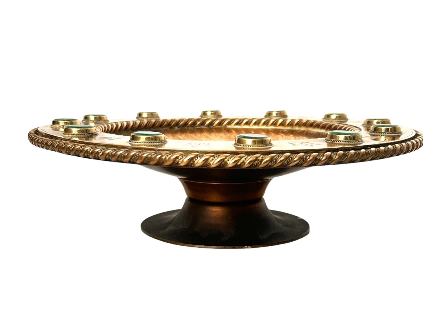 Green Malachite Brass Ceremonial Tazza On Pedestal Base Gothic Revival Ceremonial - Room Four