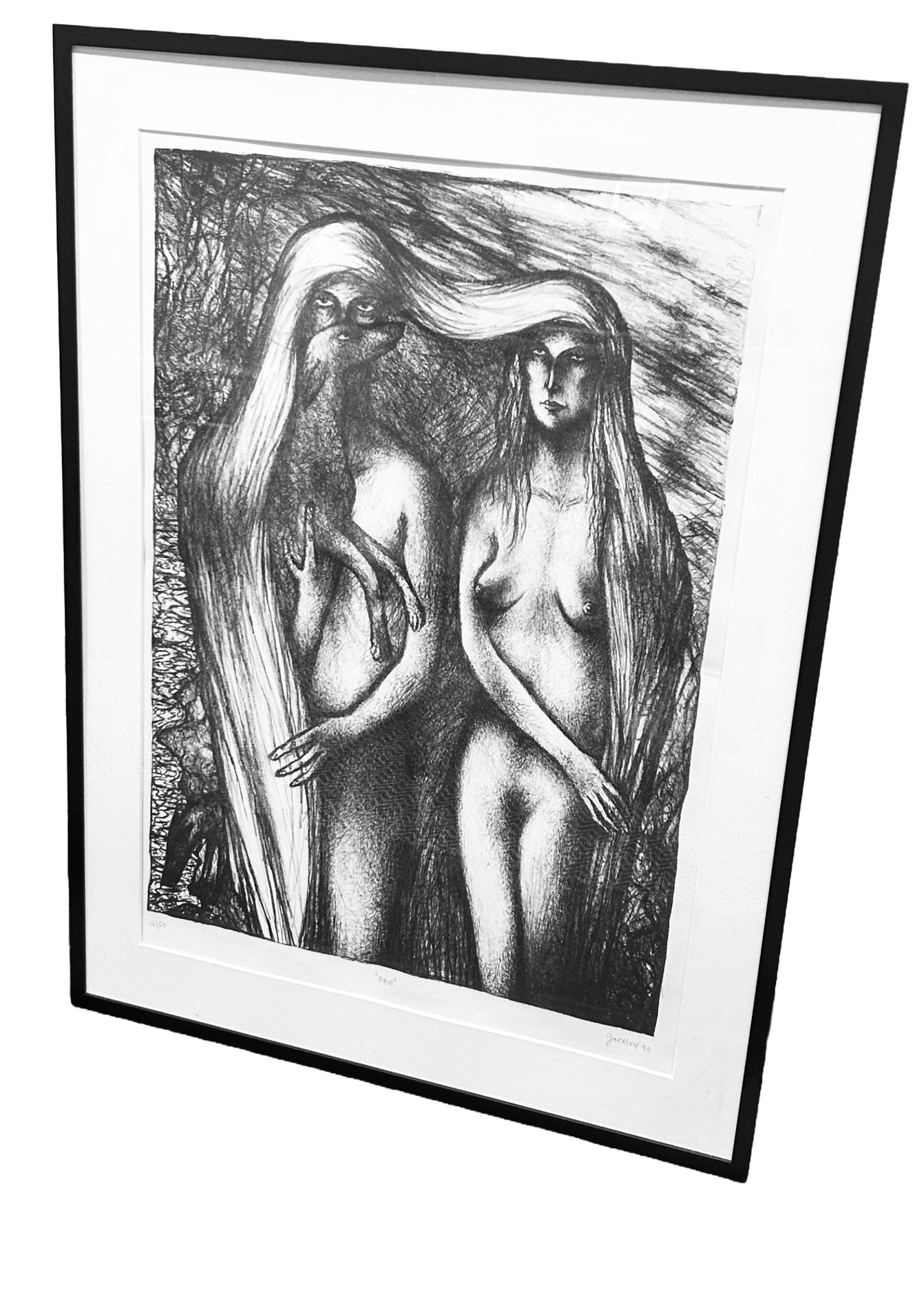 Limited Edition Black & White Lithographic Print Original Signed “Rain” Joseph Urie Art - Room Four