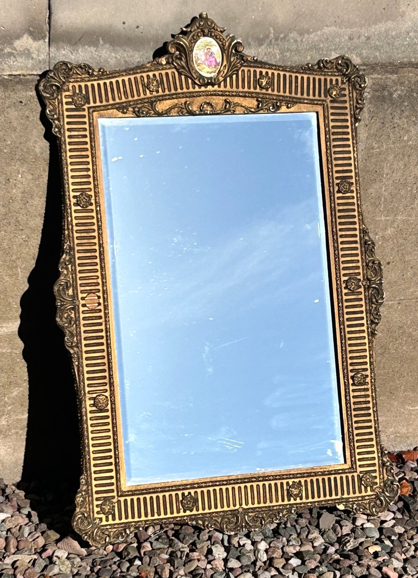 Sold Out - French Rococo gilt framed wall mirror rectangular porcelain surmount “Fragonard” 19th century inspired - Room Four