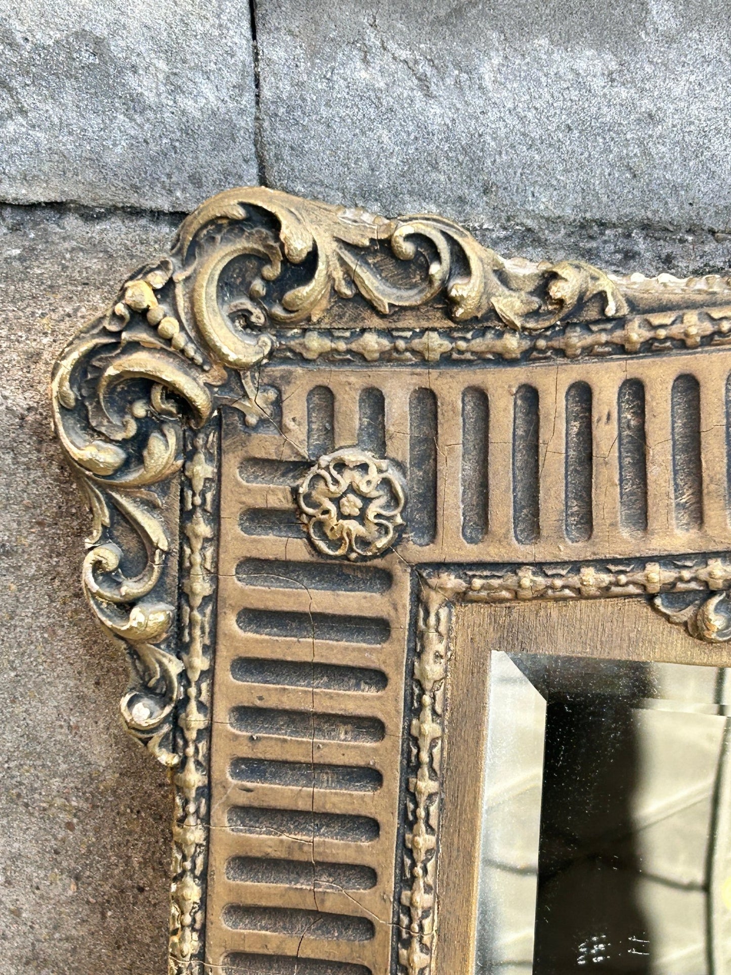 Sold Out - French Rococo gilt framed wall mirror rectangular porcelain surmount “Fragonard” 19th century inspired - Room Four