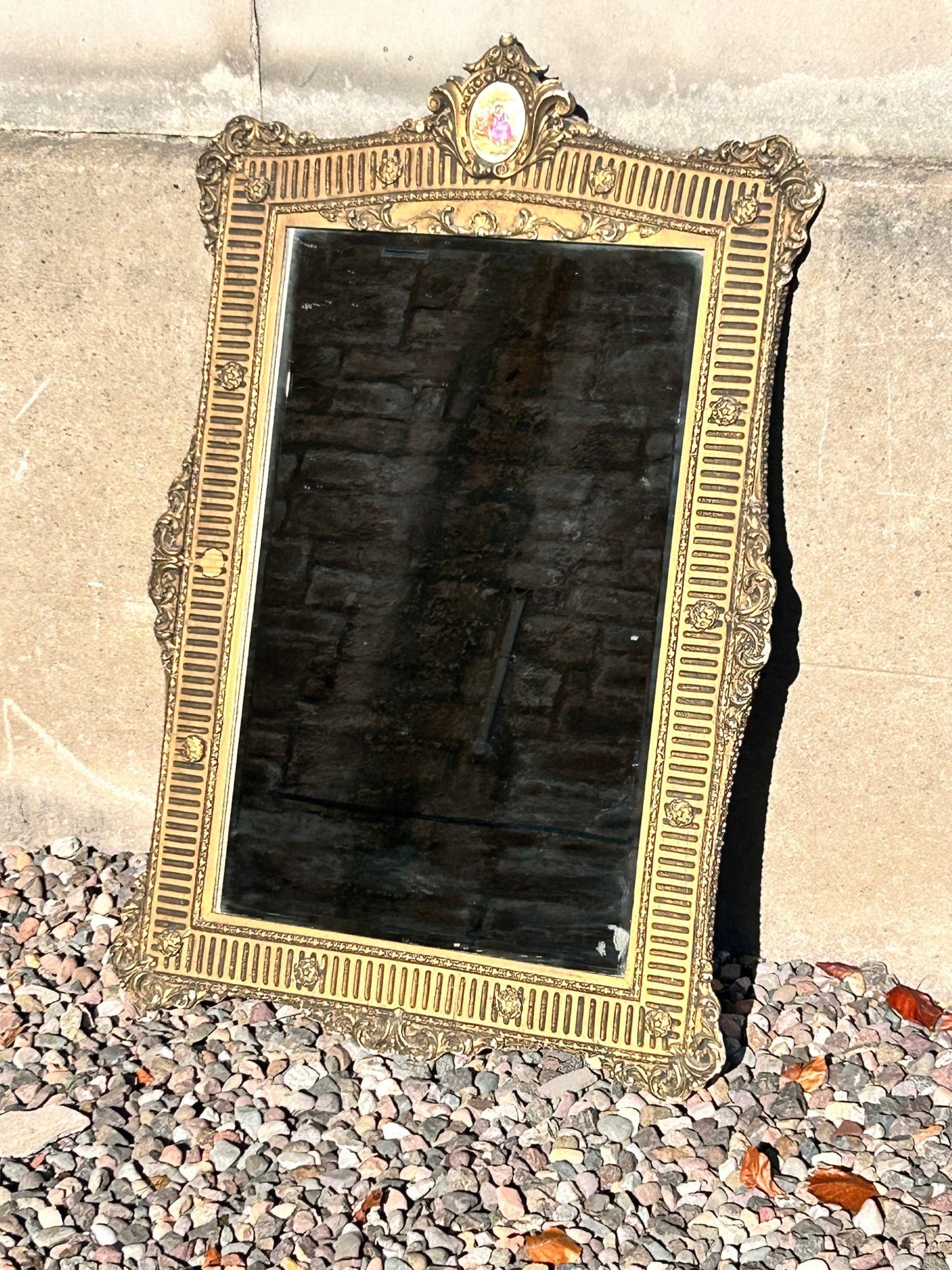 Sold Out - French Rococo gilt framed wall mirror rectangular porcelain surmount “Fragonard” 19th century inspired - Room Four