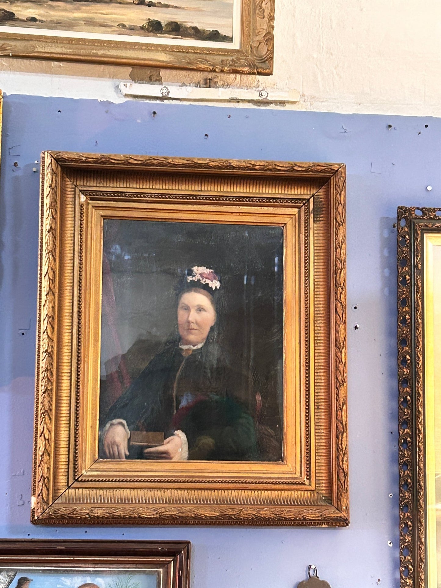 Victorian Gilt Framed Portrait Woman in Black - Room Four