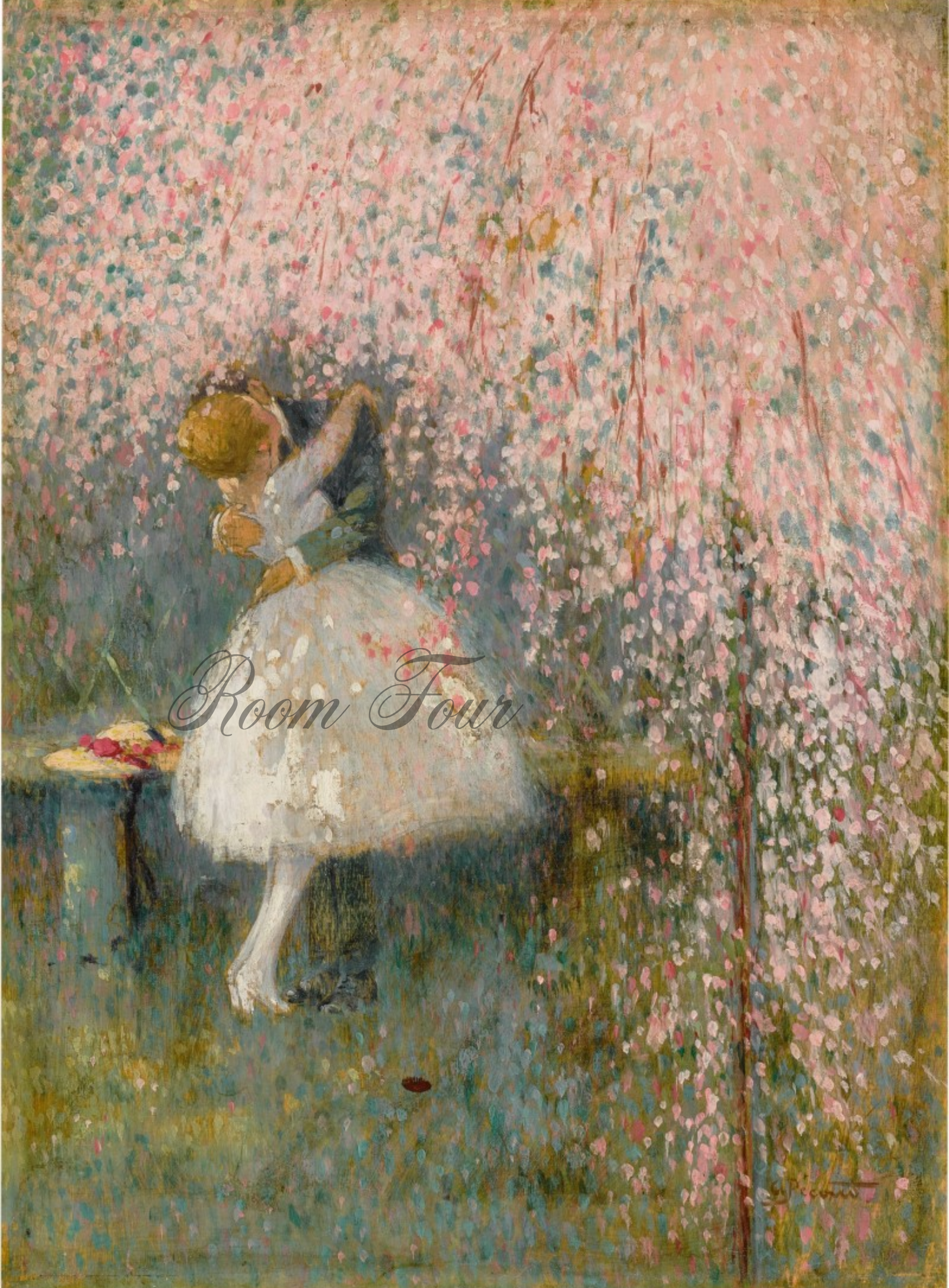 Pink Blossom Wall Art – Romantic Couple Print – Vintage French Pastel – Georges Picard