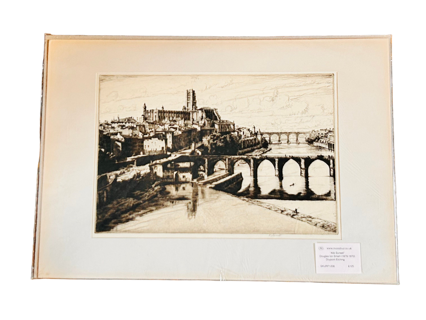 Douglas Ian Smart Drypoint Etching – Albi Rooftops, Evening Light (c.1930s)