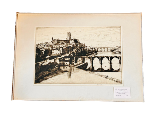 Douglas Ian Smart Drypoint Etching – Albi Rooftops, Evening Light (c.1930s)