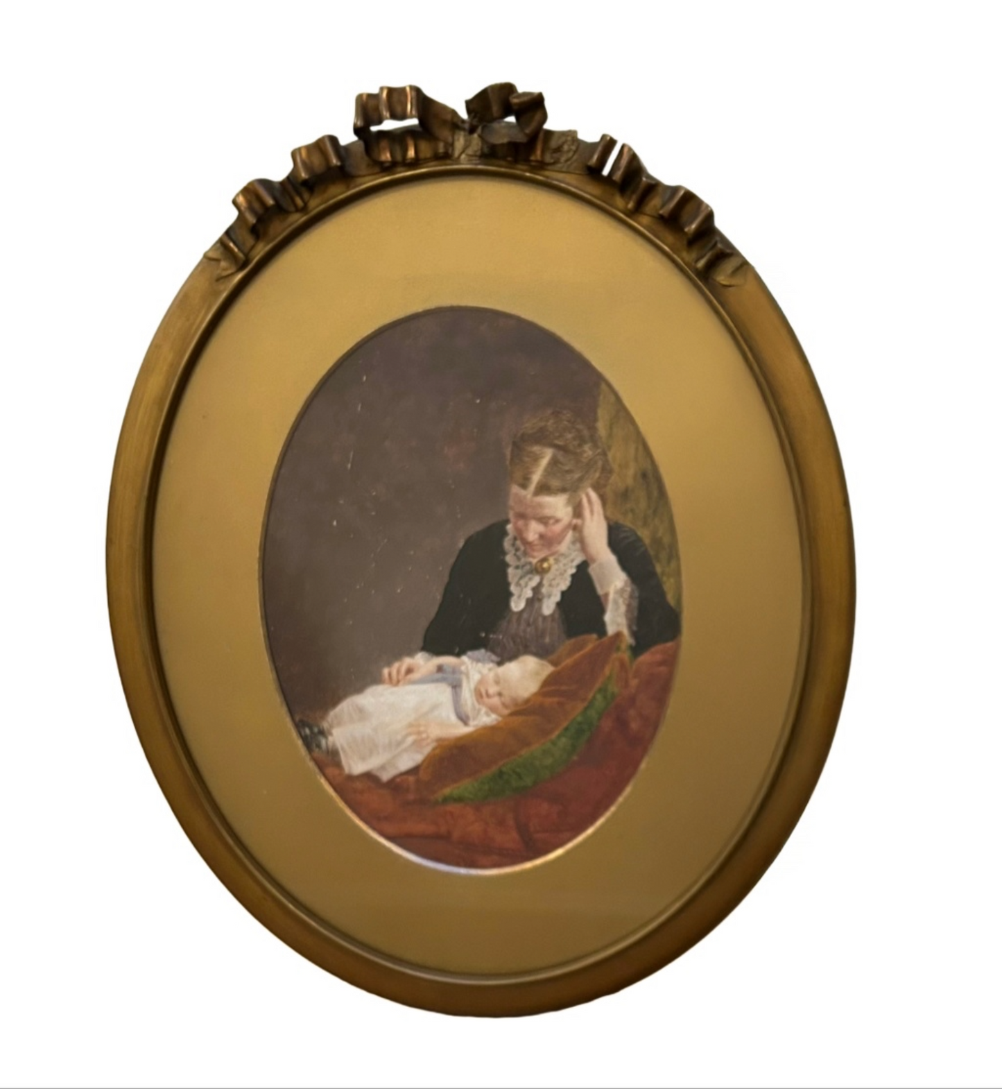 Victorian Post‑Mortem Photograph – Overpainted Mother and Child Memorial Portrait (c.19th Century)