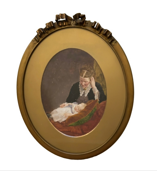 Victorian Post‑Mortem Photograph – Overpainted Mother and Child Memorial Portrait (c.19th Century)