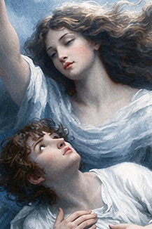 The Ascent of Light – Dramatic Blue Angel Art Print