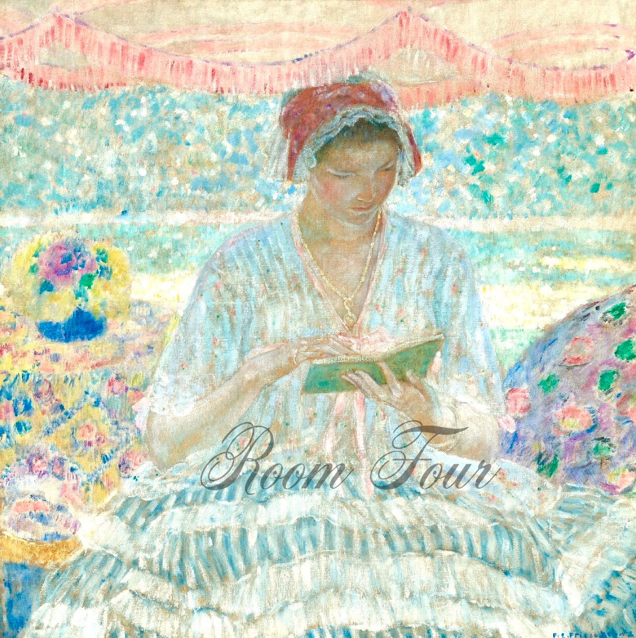 “Girl Reading” by Frederick Carl Frieseke – Fine Art Print