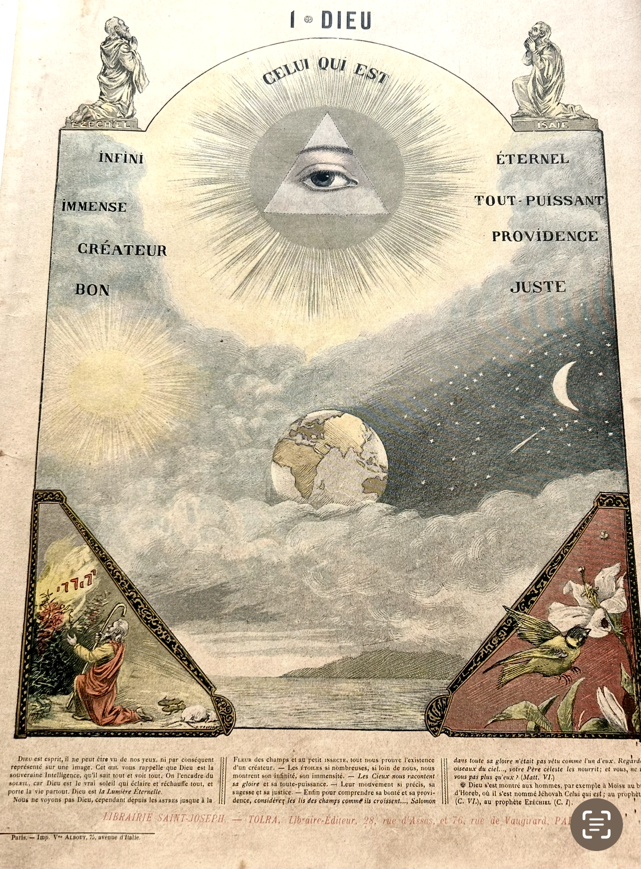 Divine Attributes Antique Catechism Print – French Religious Art No 1