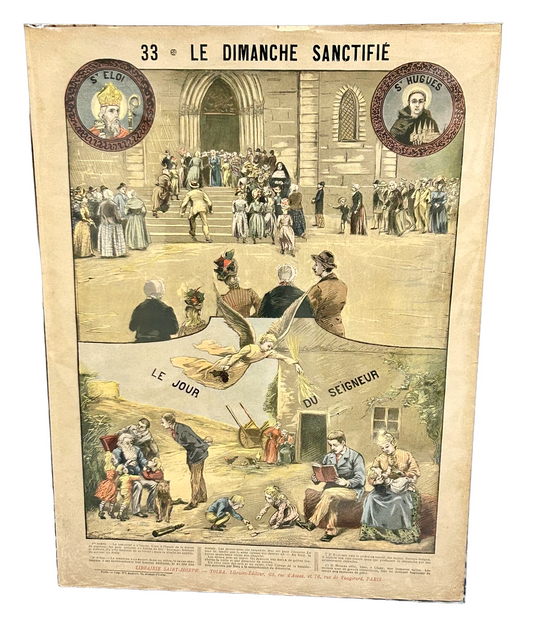 French Religious Catechism Print – "Le Dimanche Sanctifie" /"Holy Sunday" Antique N0 33