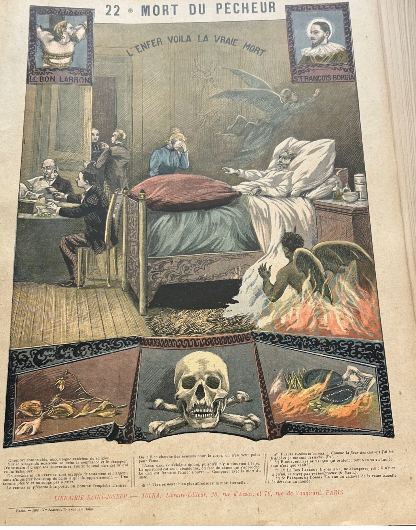 Antique Religious Catechism Print – "Mort Du Pecheur" - French Religious Art - No 22