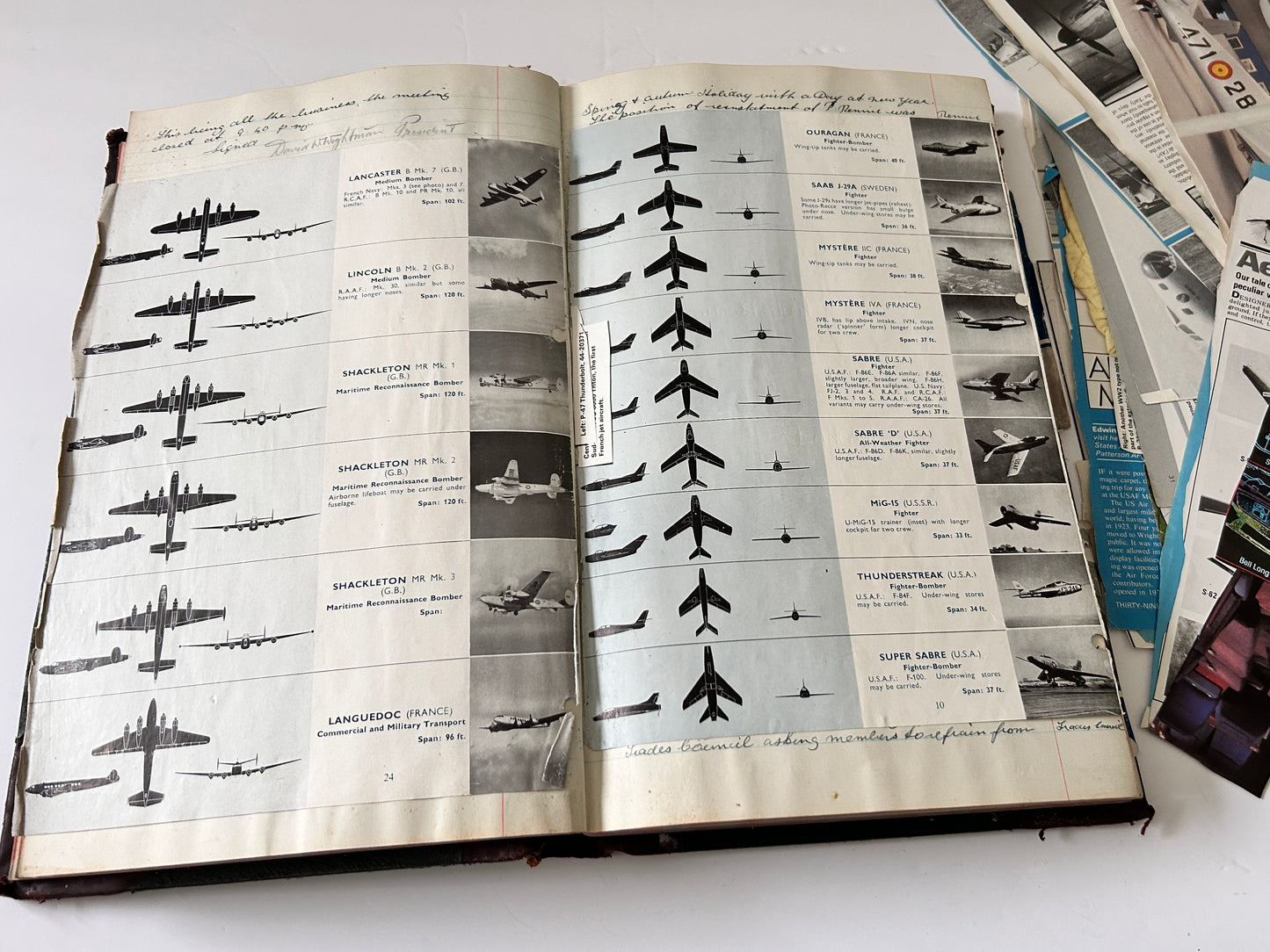 Vintage Military Aircraft Scrapbook – Collector’s Ledger with Silhouettes, Jet Notes & Rare Clippings