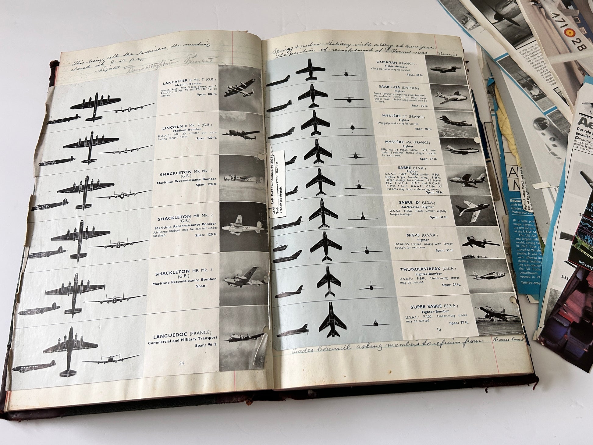 Vintage Military Aircraft Scrapbook – Collector’s Ledger with Silhouettes, Jet Notes & Rare Clippings