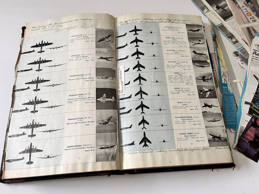 Vintage Military Aircraft Scrapbook – Collector’s Ledger with Silhouettes, Jet Notes & Rare Clippings