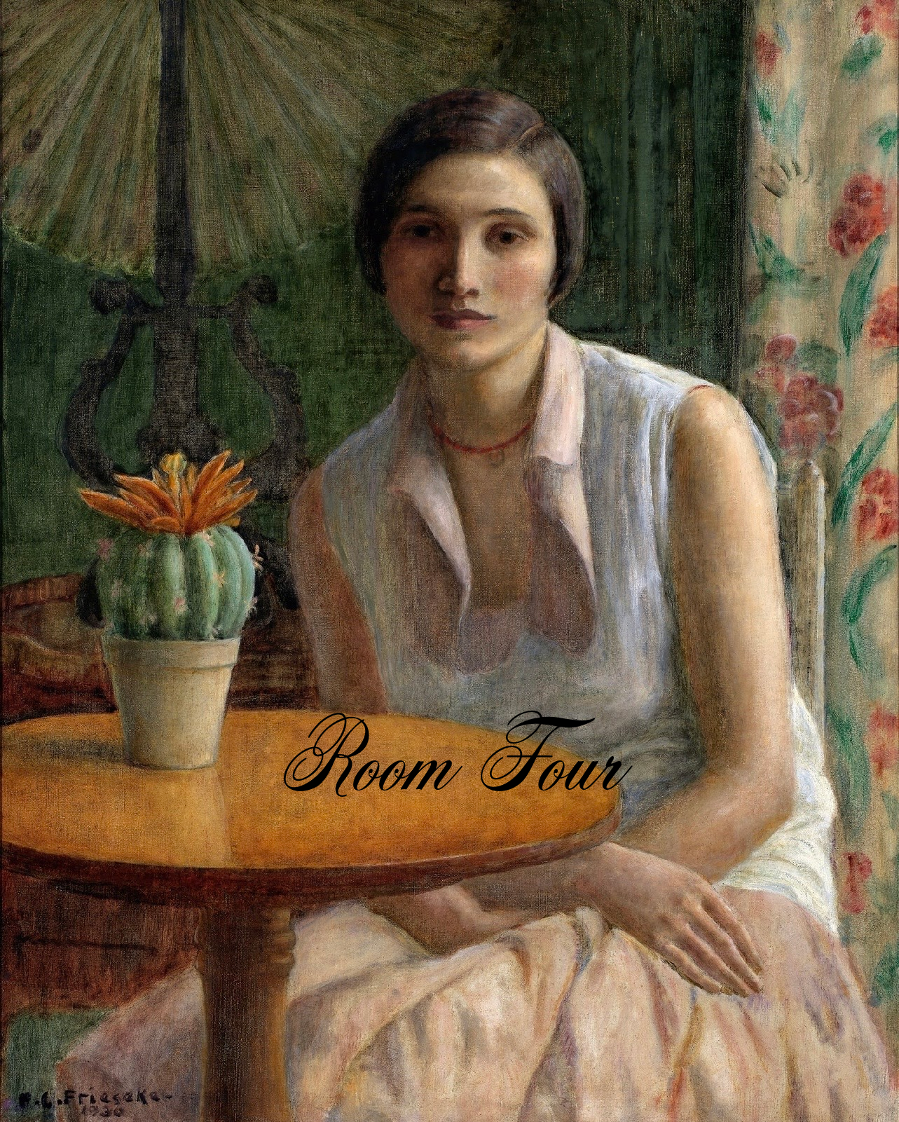 Portrait of a Woman & Cactus by Frederick Carl Frieseke (1874-1939)