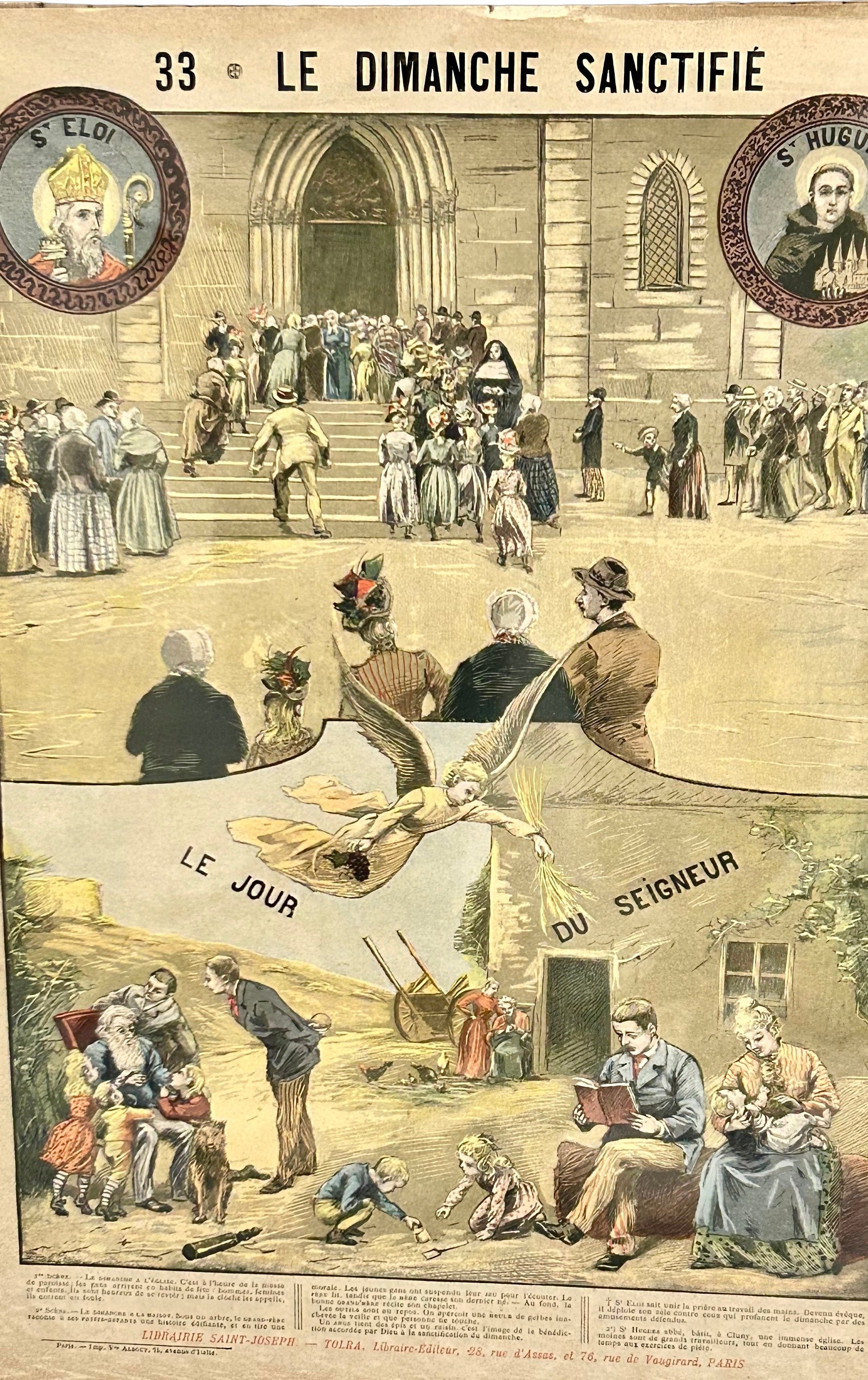 French Religious Catechism Print – "Le Dimanche Sanctifie" /"Holy Sunday" Antique N0 33