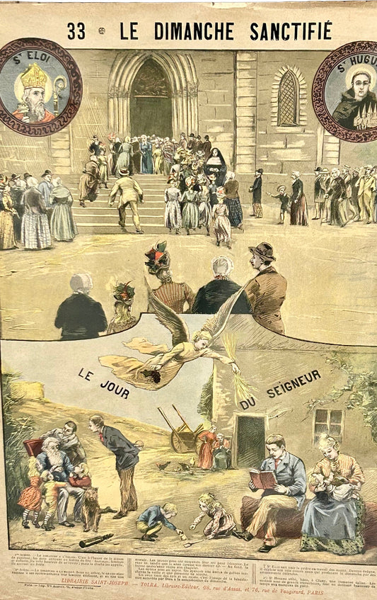 French Religious Catechism Print – "Le Dimanche Sanctifie" /"Holy Sunday" Antique N0 33