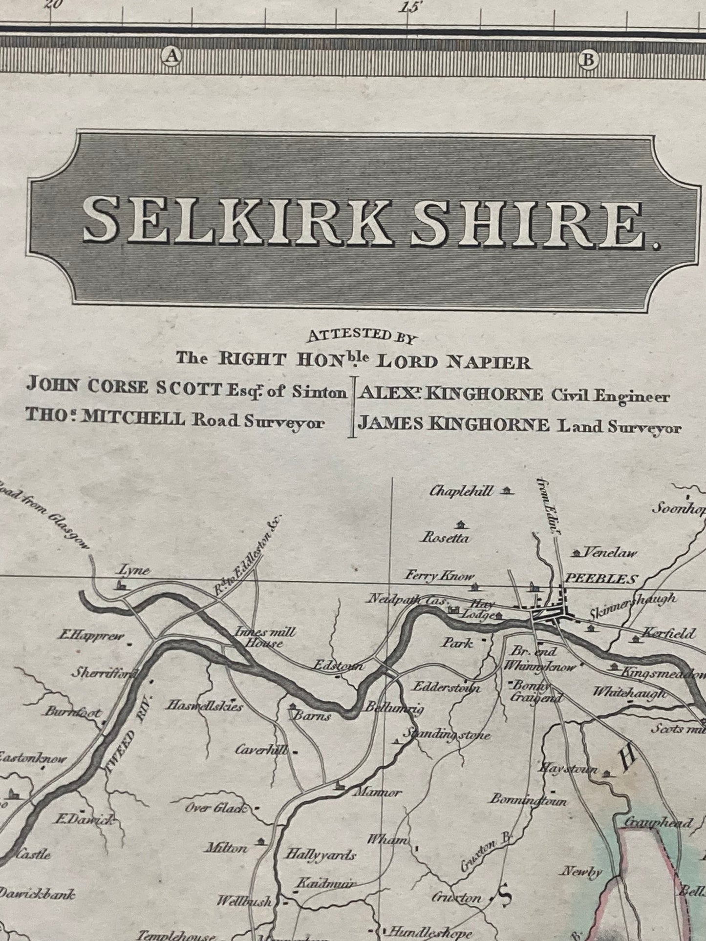 Antique Map, Selkirkshire, Scotland 1824