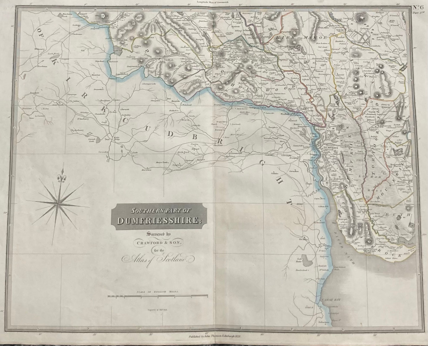 Antique Map, Southern Dumfriesshire, Scotland 1828, part 3rd
