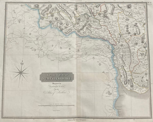 Antique Map, Southern Dumfriesshire, Scotland 1828, part 3rd