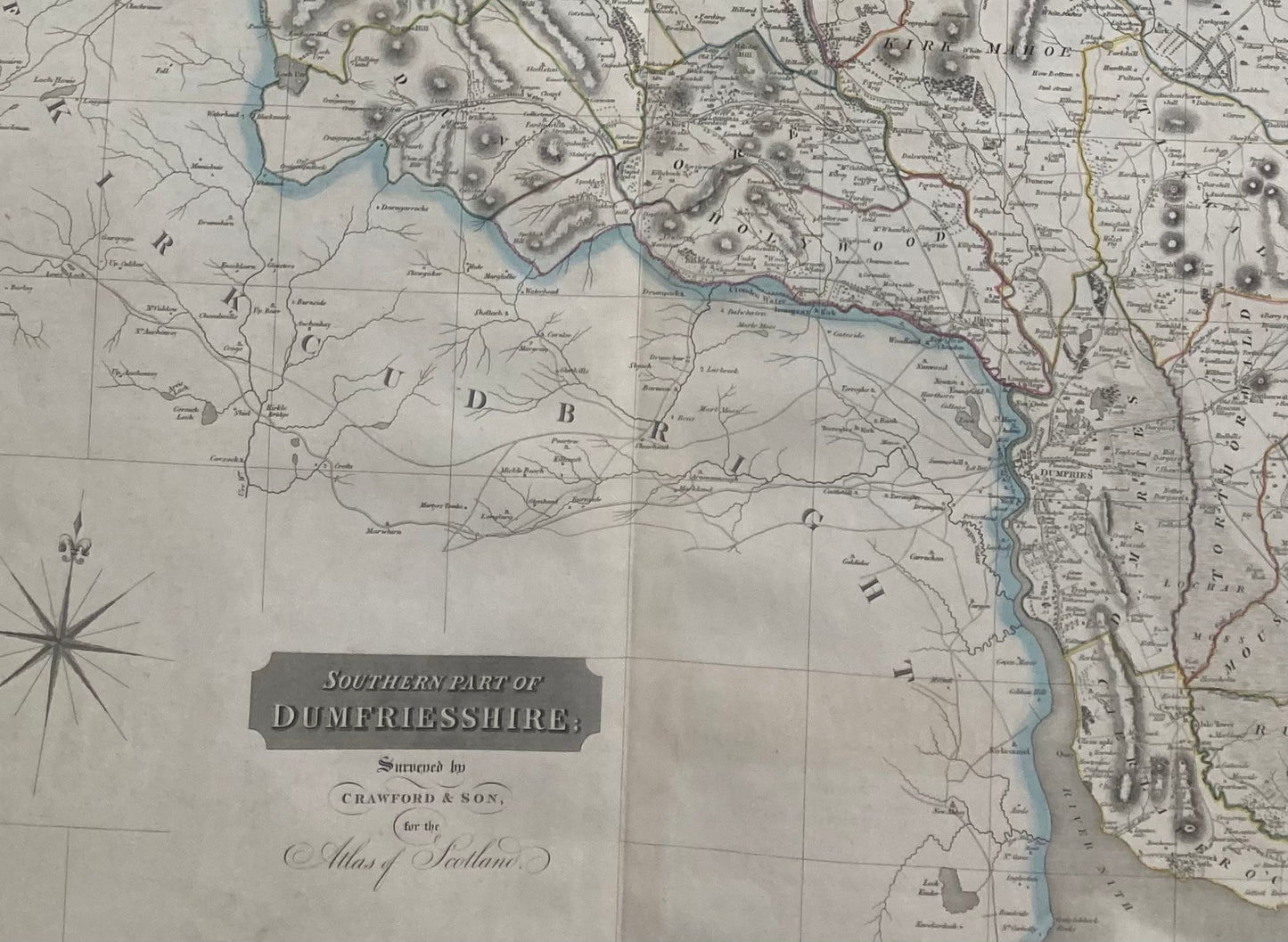 Antique Map, Southern Dumfriesshire, Scotland 1828, part 3rd