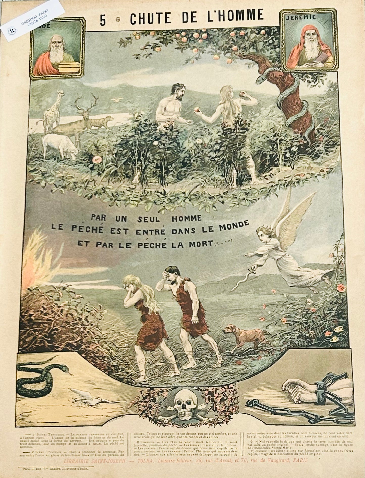 French Religious Print – "Chute De L'Homme" Antique Illustration No 5/Catechism