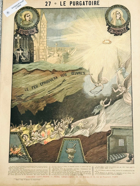 French Religious Print – "Le Purgatoire" Antique Illustration No 27/Catechism