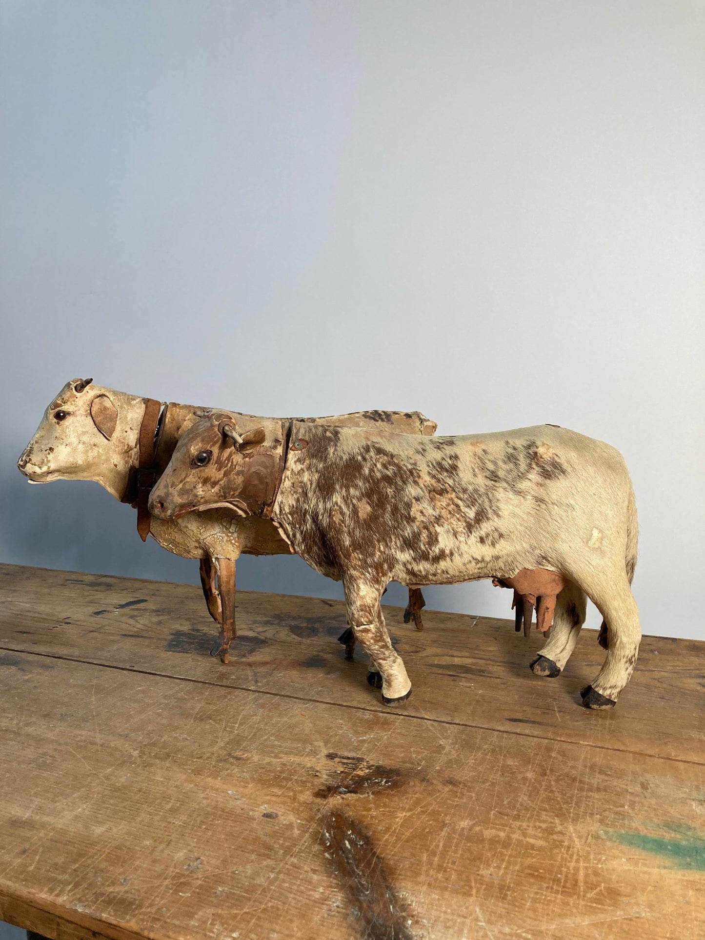 Antique Papier Mache Bull & Cow