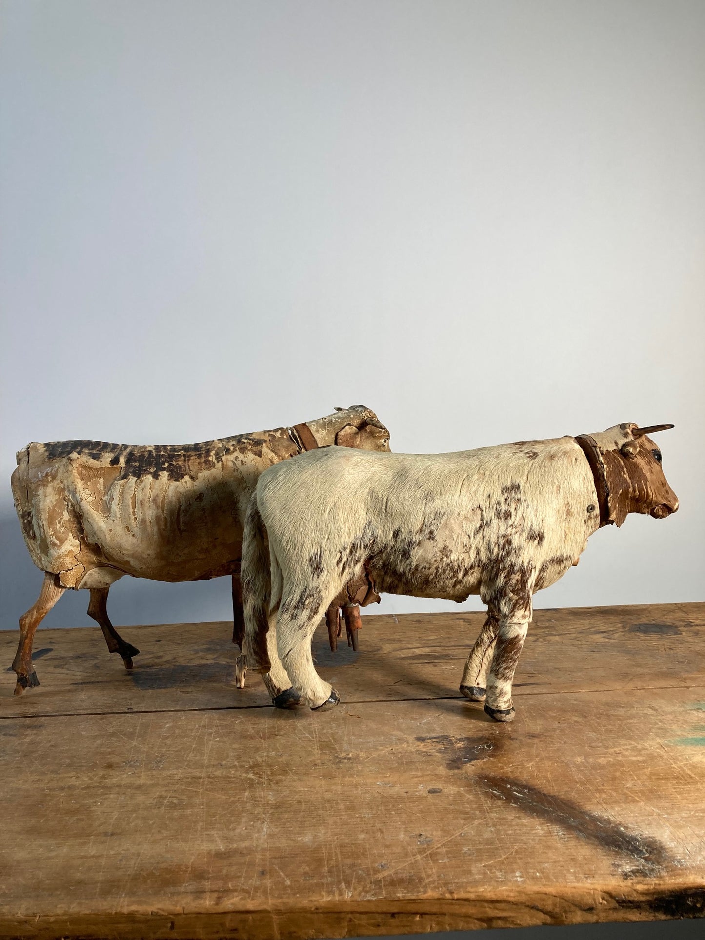 Antique Papier Mache Bull & Cow