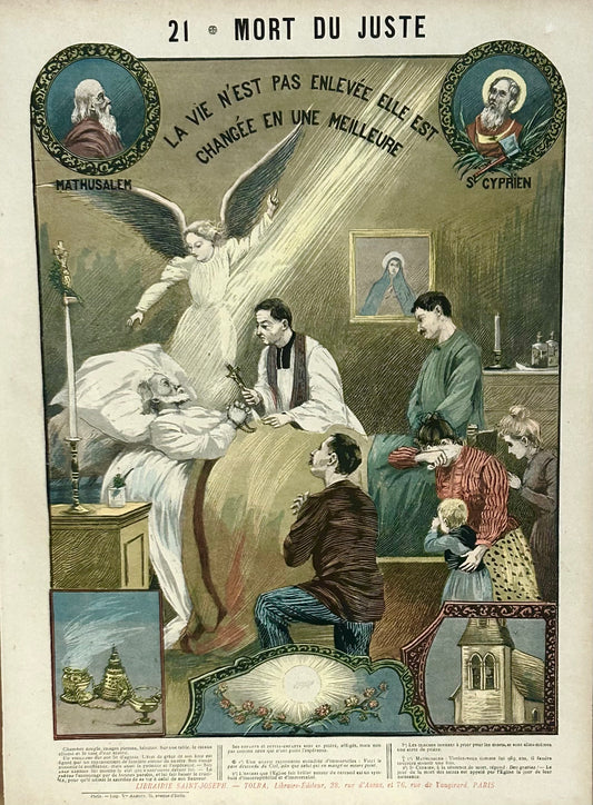 Antique French Religious Catechism Print – "Mort Du Juste" Divine Attribute No 21