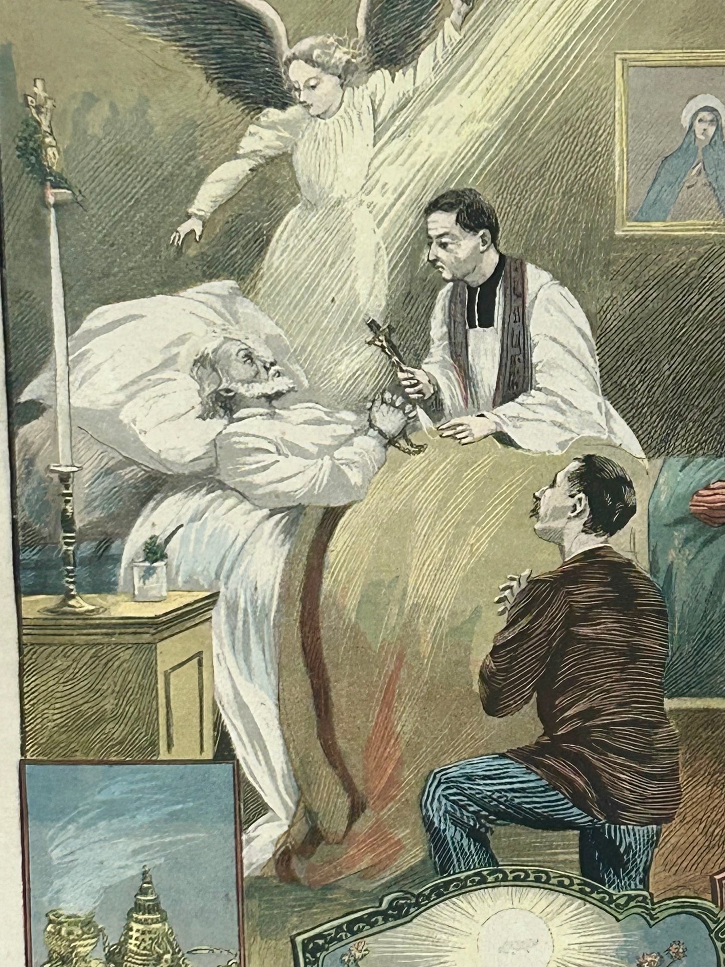 Antique French Religious Catechism Print – "Mort Du Juste" Divine Attribute No 21