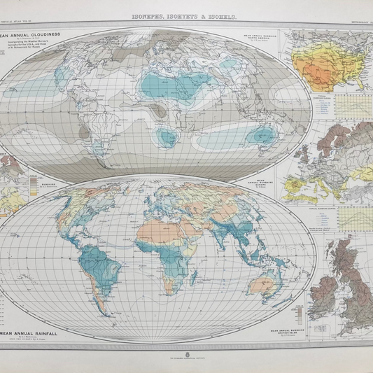 Antique Meteorological Map of Clouds & Rainfall – Vintage Weather Chart, 19th Century